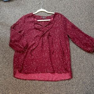 West Kei Maroon Blouse with White Dots